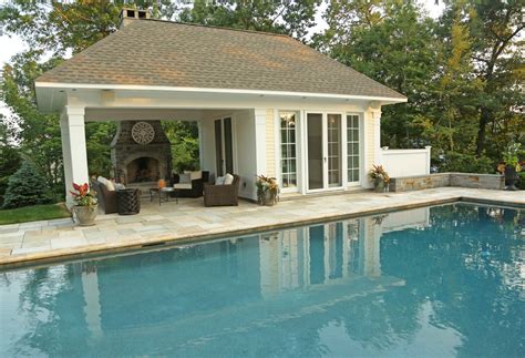 Open Pavillion Pool House Wexterior Fireplace Traditional Pool