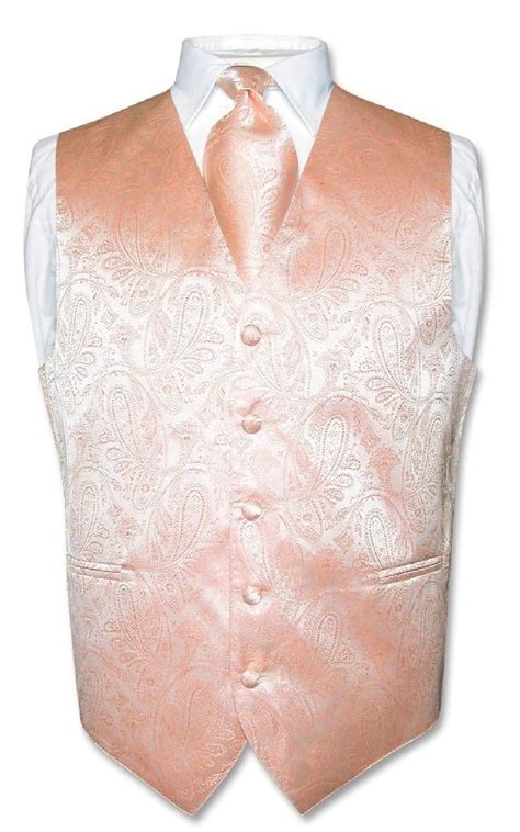 Mens Paisley Tone On Tone Peach Vest With Tie Set Tuxedos Online