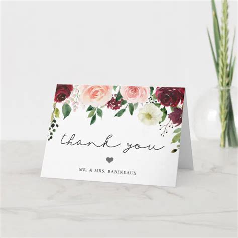 Burgundy Blush Floral Wedding Thank You Zazzle