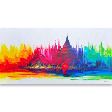 Colorful Abstract Pagoda Painting For Sale | Royal Thai Art