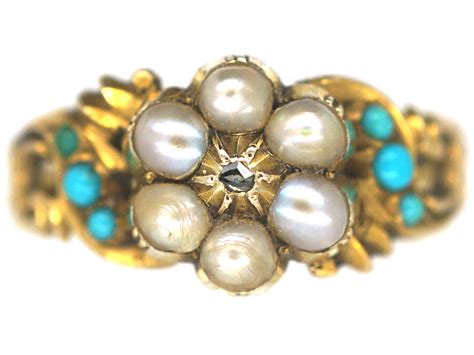 Regency 15ct Gold Turquoise Natural Split Pearl Cluster Ring AJC AUS