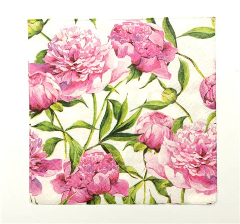 Decoupage Napkins Peony Flowers Paper Napkins Tissue Etsy