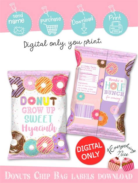 Digital Download Donut Grow Up Donuts Birthday Chip Bag Labels Digital Printable By 1everything