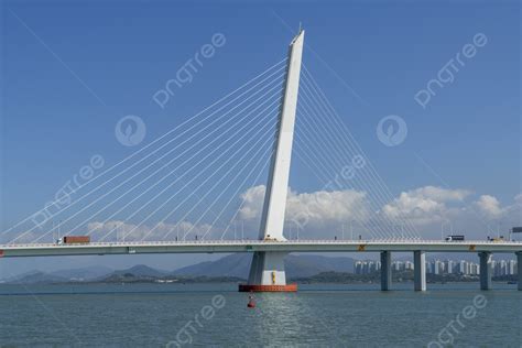 Shenzhen Bay Bridge Hd Photo City Landmarks Background Blue Sky