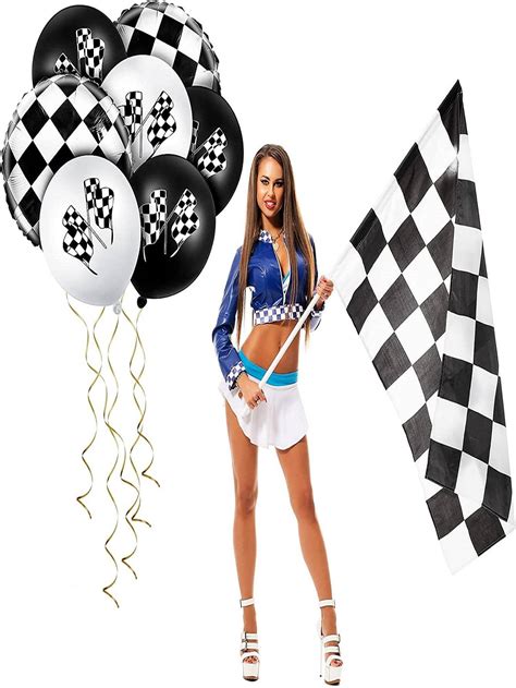 Pcs Checkered Racing Car Flag Party Balloons Black White Checkered