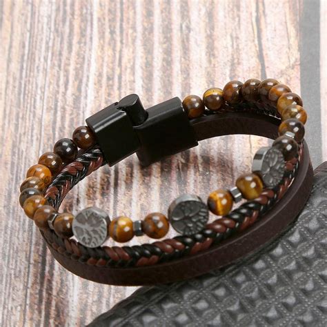 Cheap Vintage Tree Of Life Leather Bracelet For Men Classic Stainless