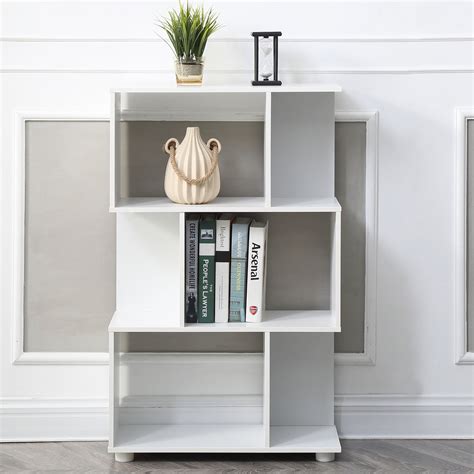 Modern Staggered 3-Shelf Manor Bookcase, White - Walmart.com