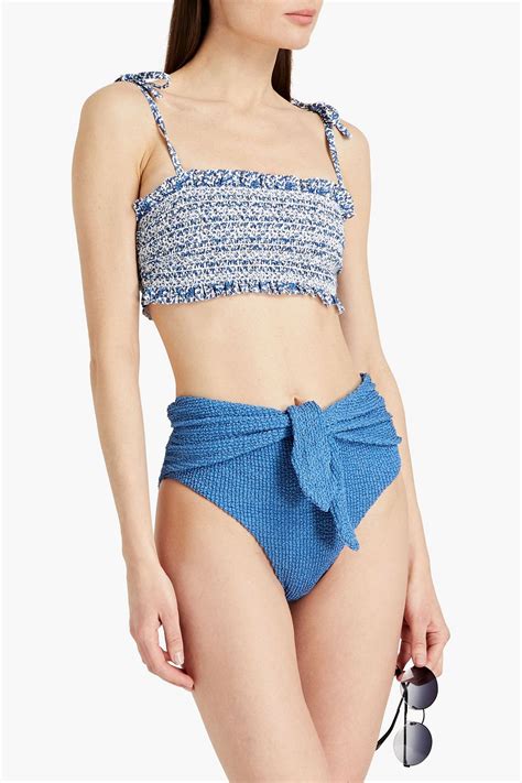 TORY BURCH Costa Shirred Floral Print Bikini Top THE OUTNET