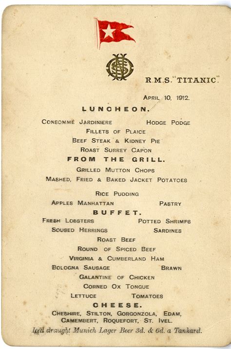 Titanic First Class Menu Classic Boat Magazine