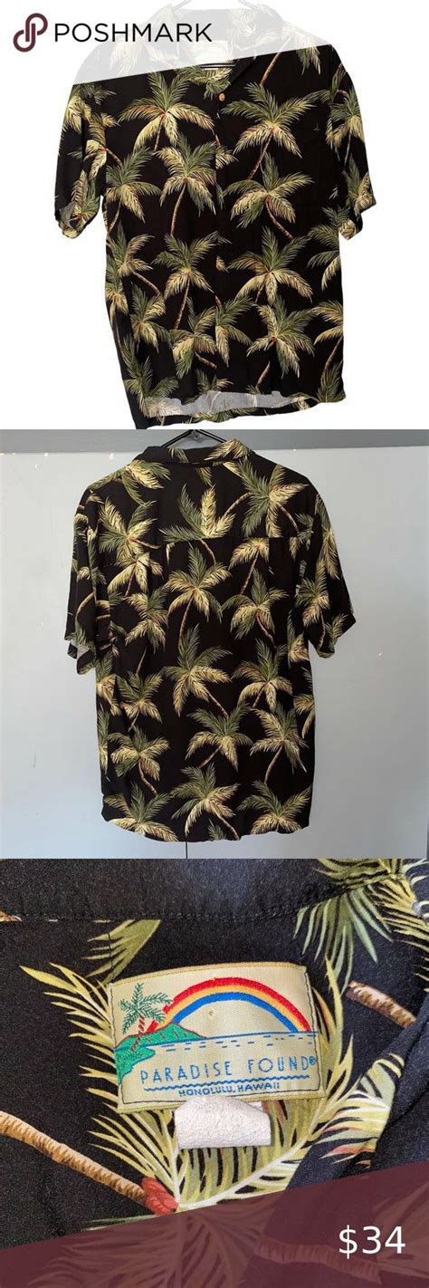 Paradise Found Black Palm Tree Button Up Shirt Bean Shirts Button Up