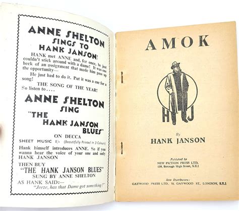 Amok 1953 1st Edition By Hank Janson Pulp Fiction Reginald Etsy