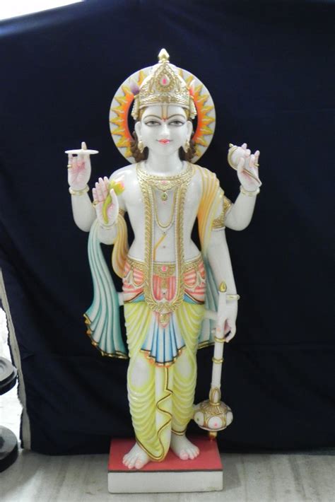 White Painted Marble Lord Vishnu Statue For Worship Size Inches