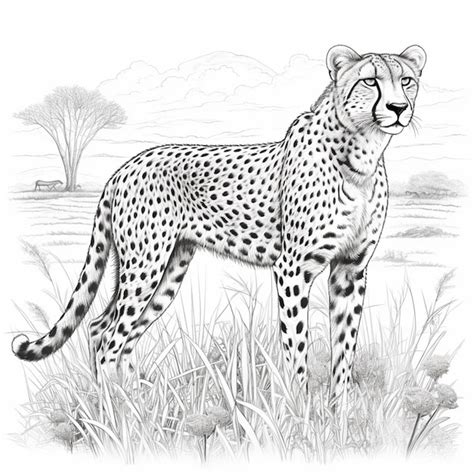 Premium Photo | A drawing of a cheetah standing in the grass generative ai