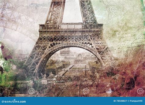 Abstract Digital Art Of Eiffel Tower In Paris Old Paper Digital Art