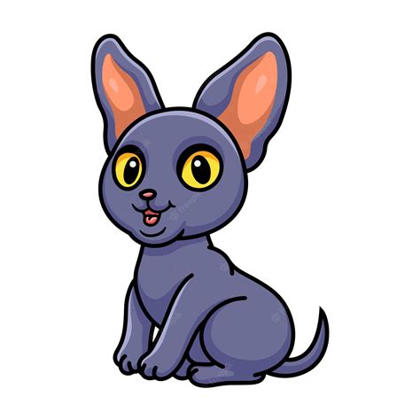 Dessin Animé Mignon Chat Peterbald Assis Vecteur Premium