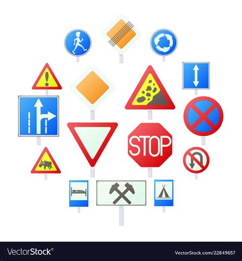 Road Sign Set Icons Royalty Free Vector Image VectorStock