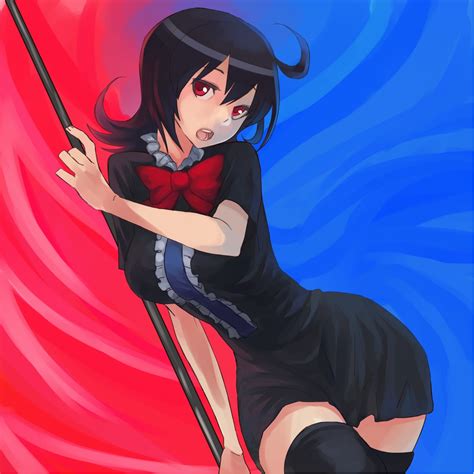 Safebooru Ahoge Black Hair Black Legwear Bowtie Bukimi Isan Dress