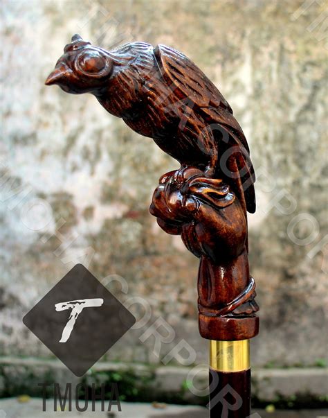 rare antique cane falconry walking cane fancy hand carved cane