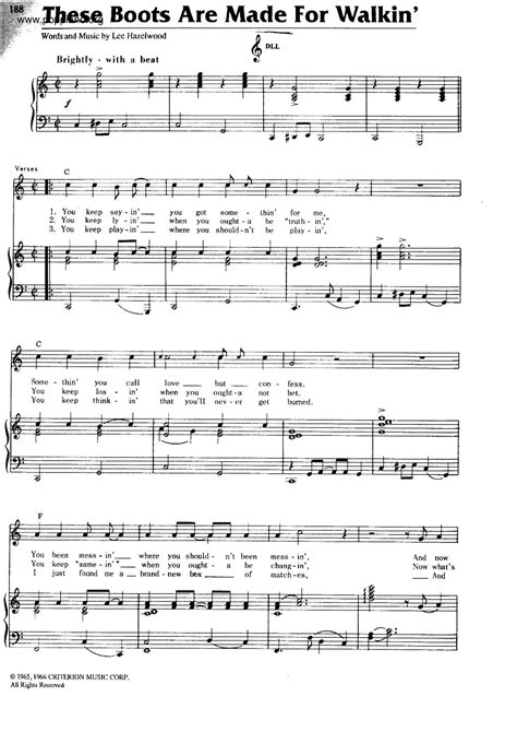 Nancy Sinatra These Boots Are Made For Walking Sheet Music Pdf Free