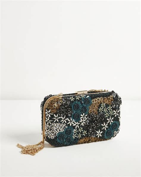 Mixed Floral Beaded Pink Rectangular Clutch Bag Oliver Bonas Us Teal