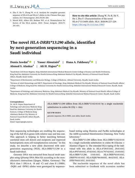 The Novel HLA DRB1 13 290 Allele Identified By Next Generation