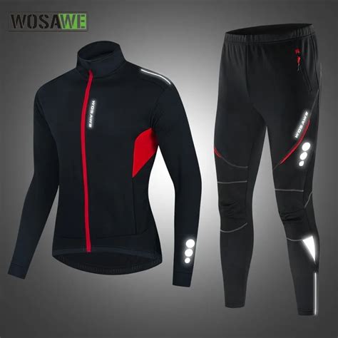 Wosawe Men Winter Reflective Cycling Jacket Set Warm Thermal Fleece