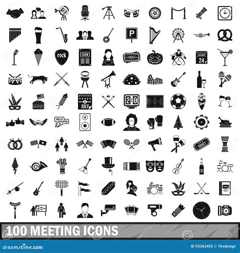 100 Iconos De Encuentro Fijados Estilo Simple Ilustración del Vector