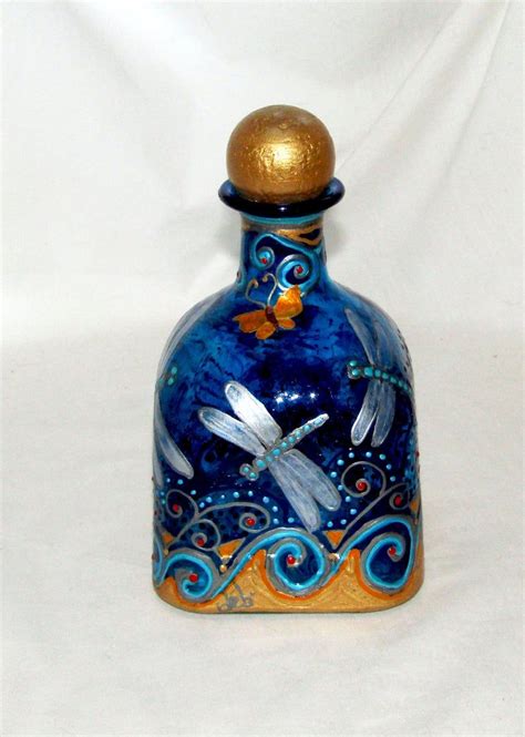 Dragonfly Decanter Hand Painted Glass Bottle Art Dragonfly Etsy