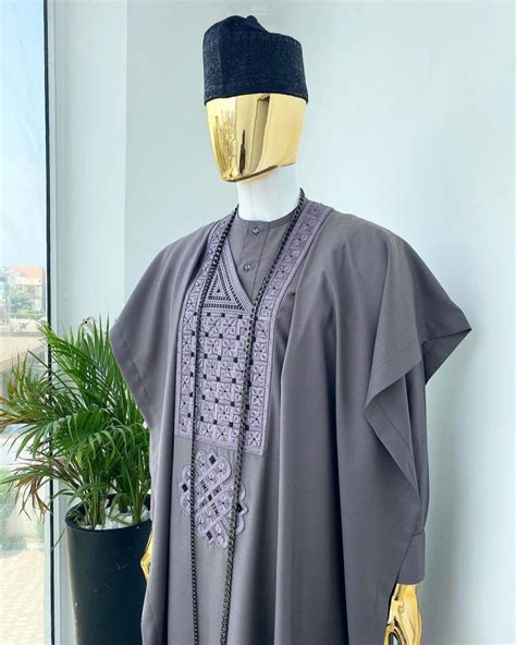 Shop Grey With Black And Grey Embroidery African Agbada Deji And Kola