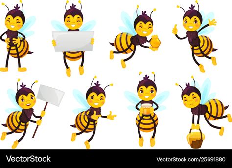 Cartoon Bee Character Bees Honey Flying Cute Vector Image