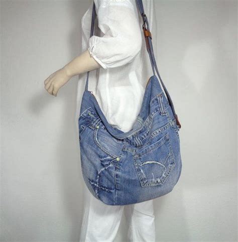 Denim Bag Cross Body Hobo Slouchy Oversized Large Handbag Recycled Up