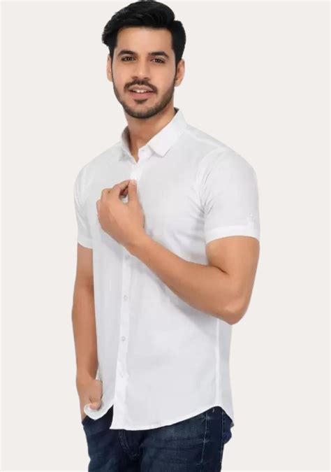 Buy Half Sleeves Men Solid Shirt White Cotton For Best Price Reviews