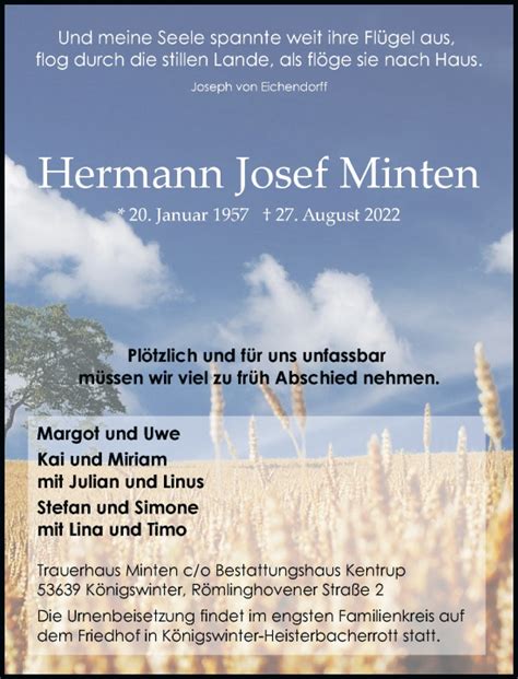 Traueranzeigen Von Hermann Josef Minten Ga Trauer De