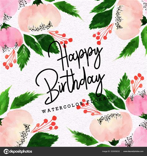 Aquarell Floral Happy Birthday Hintergrund Vektorgrafik Lizenzfreie