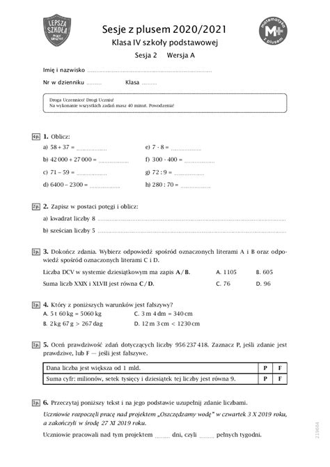 Matematyka Z Plusem Klasa Test Kompozytor Sprawdziany Kartk Wki Hot