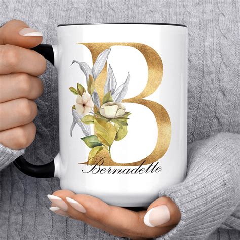 Beautiful Gold Floral Monogram Name Coffee Mug Microwave Etsy