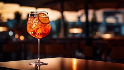 Um Copo De Coquetel Aperol Spritz Gelado Em Uma Mesa Em Um Caf Noite