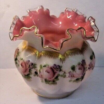 Fenton Glass S Peach Crest Charleton Rose Bowl Melon Vase Crimped