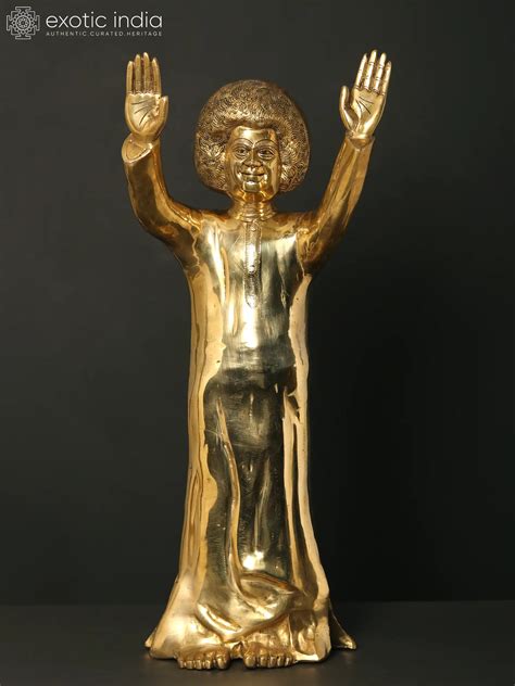 Standing Sathya Sai Baba Brass Statue Exotic India Art