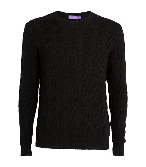 Mens Ralph Lauren Purple Label Black Cashmere Cable Knit Sweater