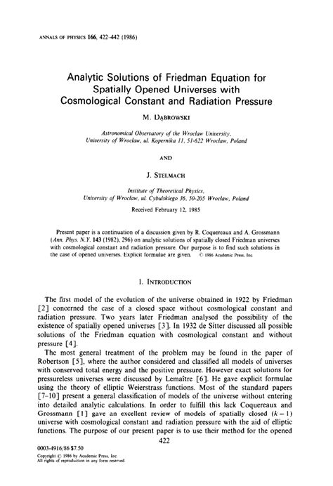 (PDF) Analytic solutions of Friedman equation for spatially opened ...