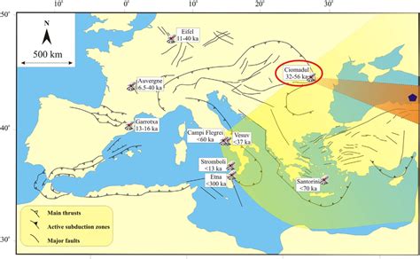 Map Showing The B100 Ka Volcanic Eruption Sites In Europe Presumed