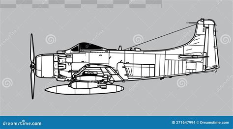 Douglas A 1h Skyraider Vector Drawing Of Attack Aircraft Stock Vector