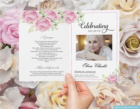 Celebration Of Life Brochure Template With Pink Color Roses