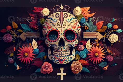 Dia De Los Muertos Background Day Of The Dead Art Decoration Bones