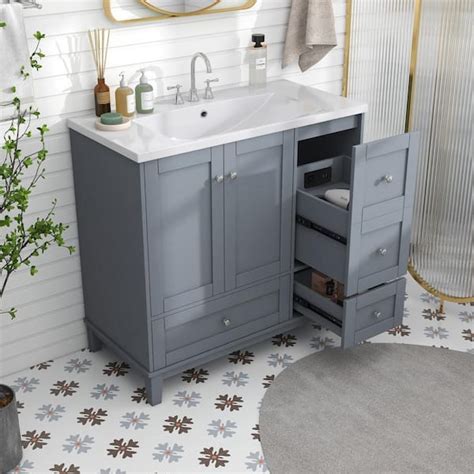 Virubi 36 In W X 18 In D X 34 In H Single Sink Bath Vanity In Gray