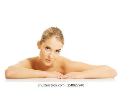 Portrait Nude Woman Sitting Desk Looking Stock Photo 258827948