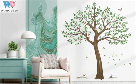 Wondever Tree Wall Stickers Large Green Leaves Birds Peel And Stick