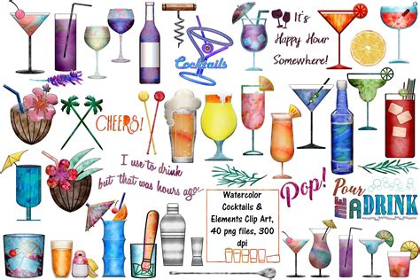 Watercolor Cocktails And Elements Clip Art By Me And Ameliè Thehungryjpeg