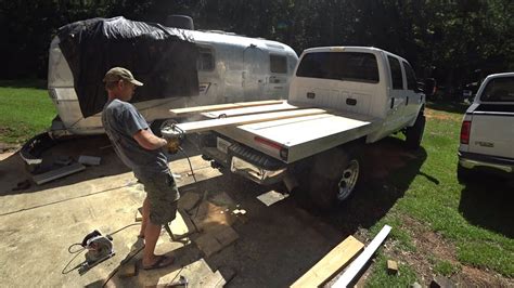 F250 Aluminum Flatbed Built From Scrap Wood Decking And Sealing Youtube